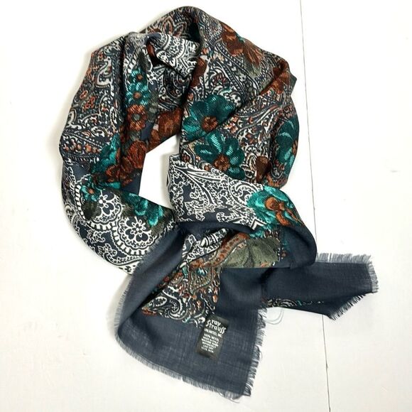 Vintage Ray Strauss Large Wool Square Scarf Shawl Gray Paisley Floral Italy - Picture 6 of 13